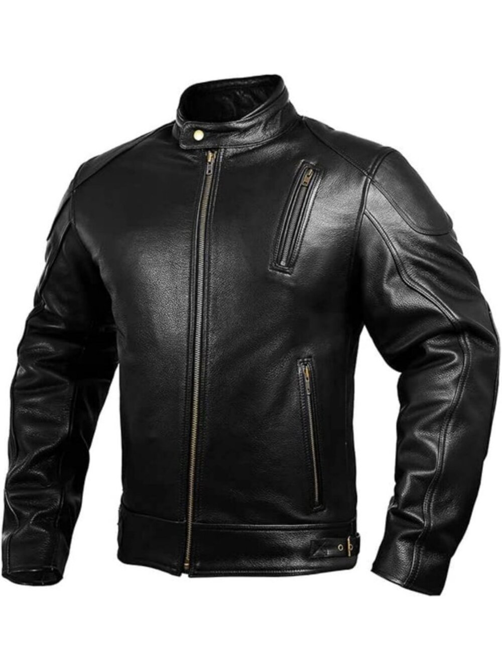 Genuine Leather Motorcycle Jacket with Armor, Weather-Resistant Cafe Racer for
